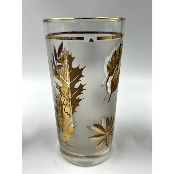 3 Vintage Libbey Gold Leaf High Ball Frosted Glasses - Picture 5 of 9